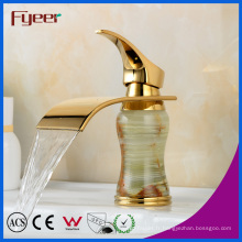 Fyeer New Salle de bain Cascade Robinet de lavabo Golden en céramique